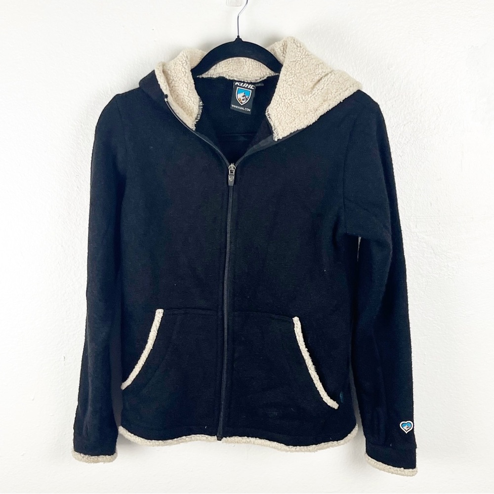 KUHL Black Alpaca Fleece Hoodie Long Sleeves Pockets Front Zipper Jacket Small